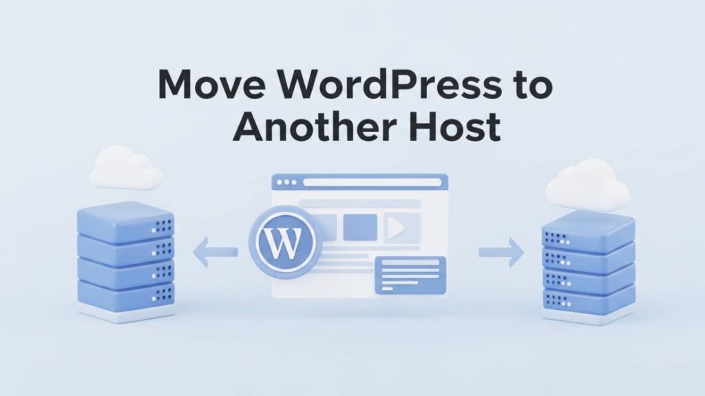 Move WordPress to another host showing a website transferring from one server to a new hosting provider safely
