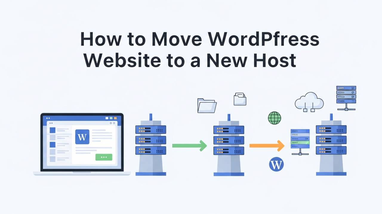 How to move WordPress website to new host showing WordPress site transferring from one hosting server to another