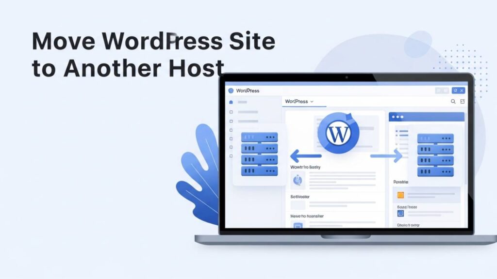 Move WordPress site to another host showing website files and database transferring between two hosting servers.