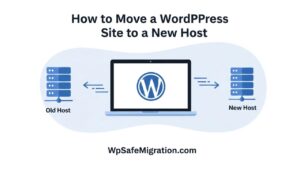 How to move a WordPress site to a new host showing a website being transferred safely between two hosting servers