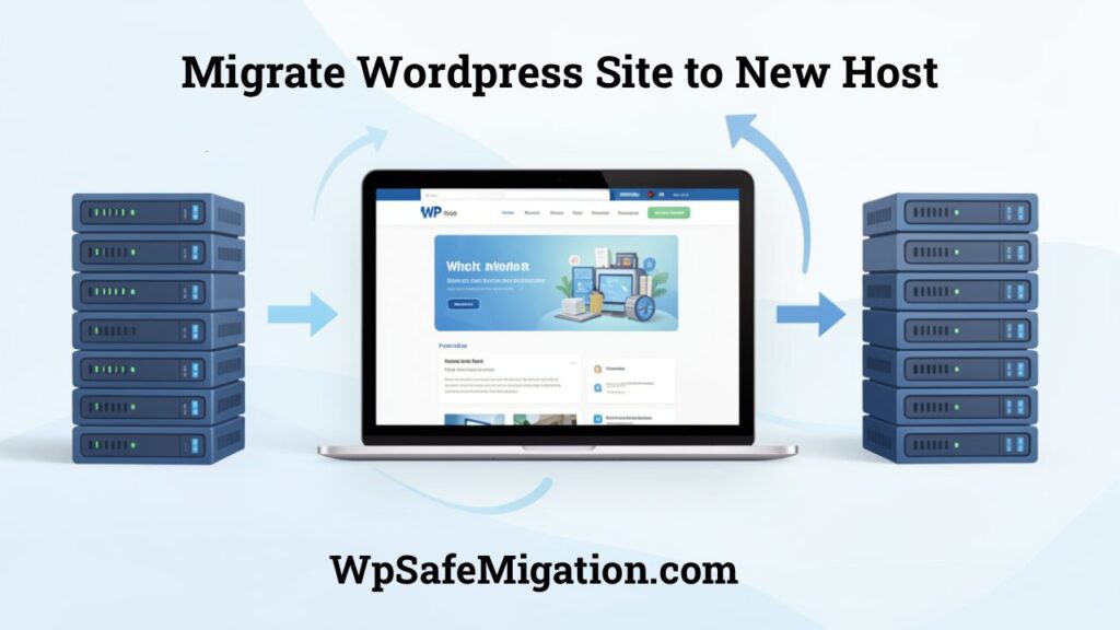 Migrate WordPress site to new host showing a website moving safely between hosting servers