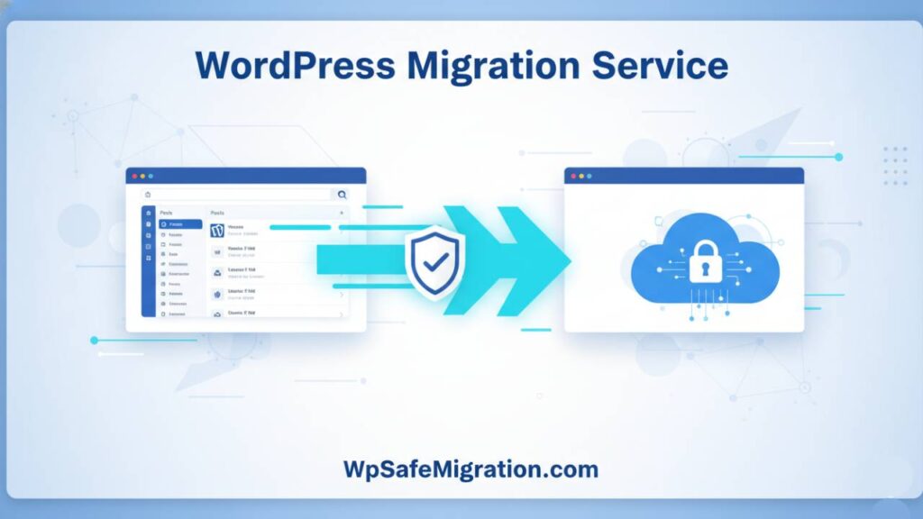 WordPress migration services showing a website safely moving from one server to another without data loss or downtime
