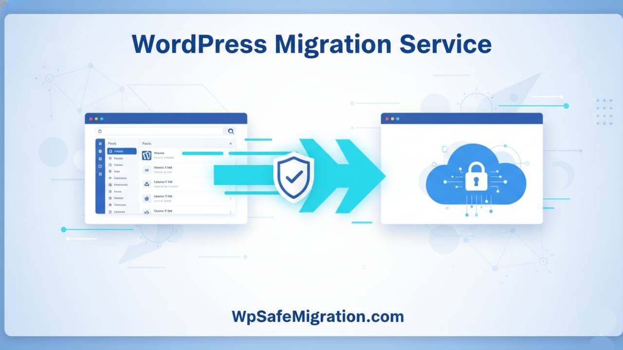 WordPress migration services showing a website safely moving from one server to another without data loss or downtime